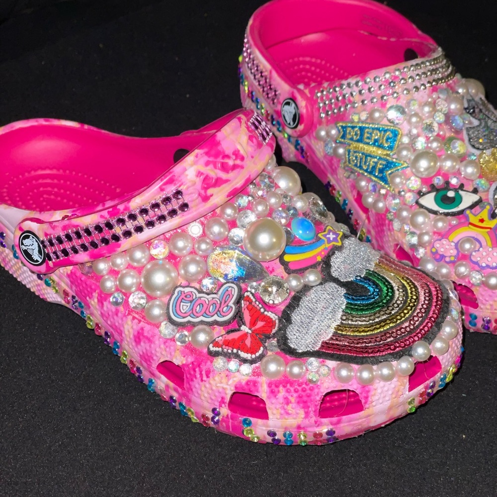 CUSTOM CROCS 🌈Pink Beaded with Fun Embellishments